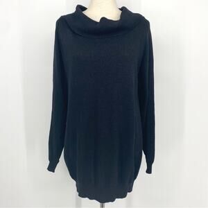 VINTAGE CHAUS Cowl Neck Long Sleeve Tunic Sweater Metallic Black Size Small